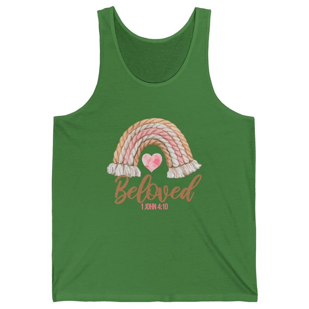 Beloved Christian Women Vintage Rainbow Bible Verse Heart Unisex Jersey Tank