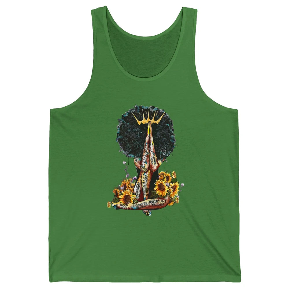 Black Woman Girl Praying African American Lady Black Pride Unisex Jersey Tank