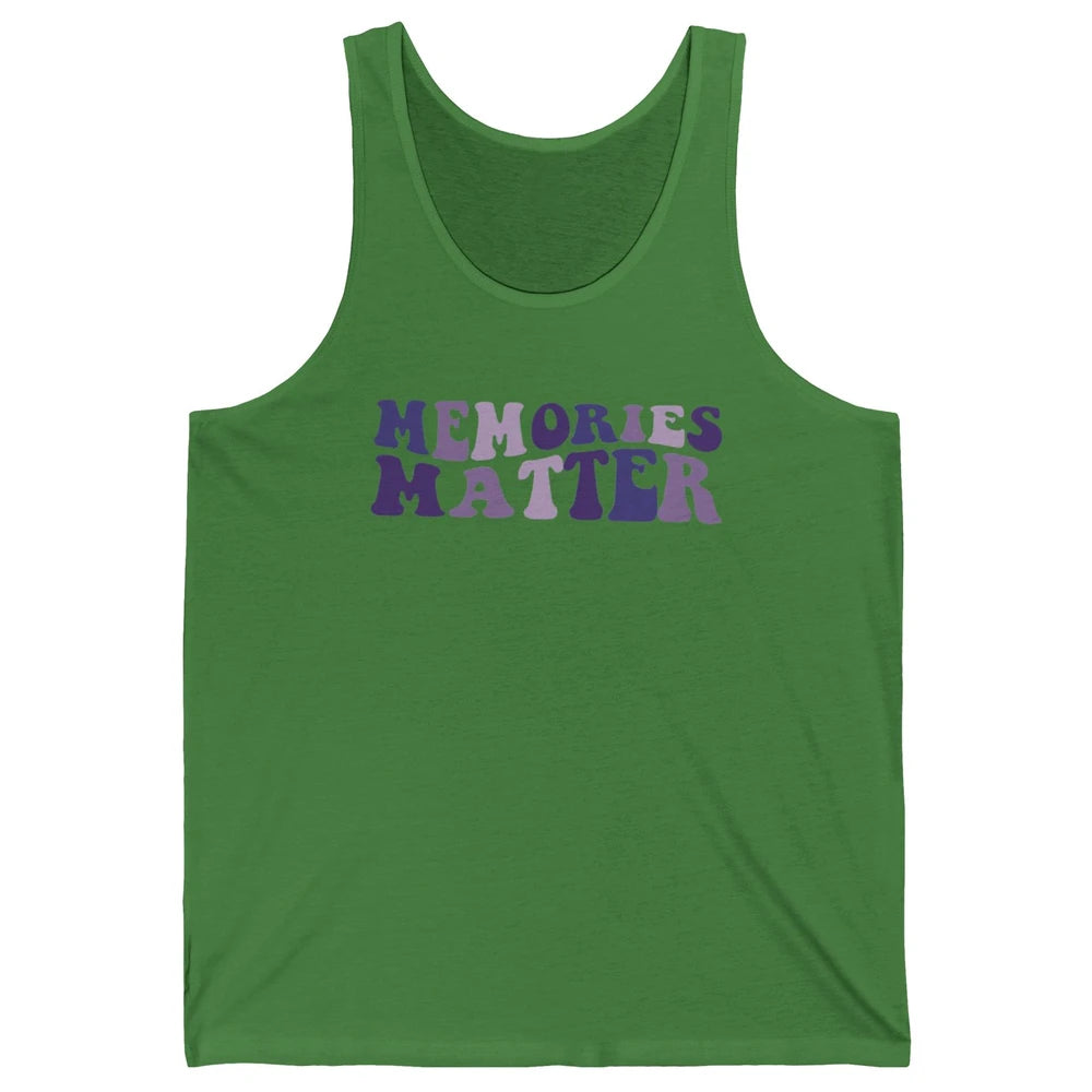 Alzheimer Awareness Groovy Memories Matter Purple Warrior Unisex Jersey Tank