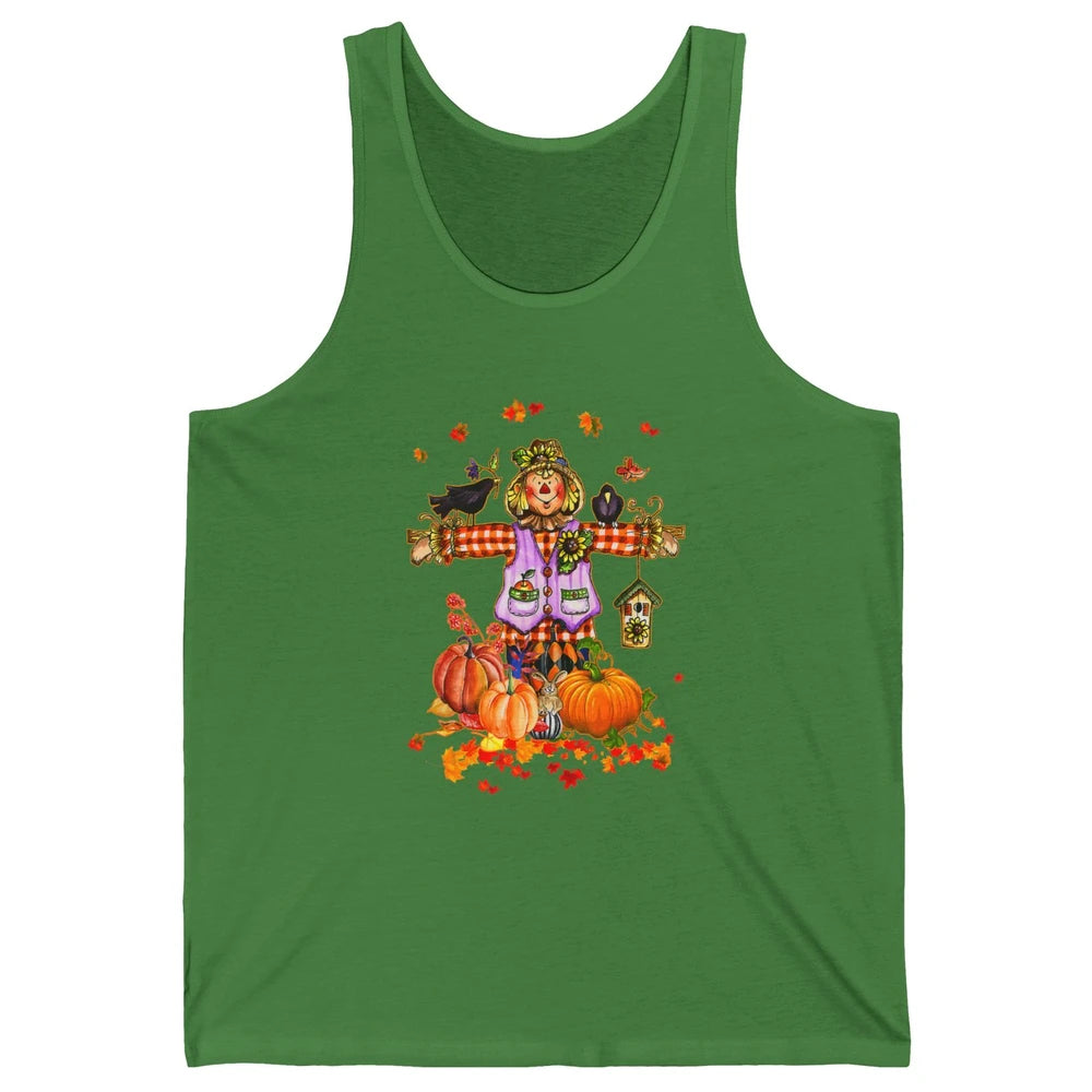 Scarecrow Autumn Hello Fall Pumpkin Thanksgiving Halloween Unisex Jersey Tank