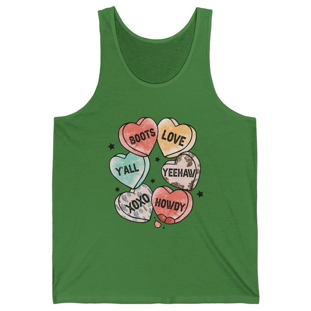 XOXO Love Cowboy Boots Howdy Cowgirl Hearts Western Country Happy Valentine's Day Yeehaw Vintage Cactus Unisex Jersey Tank