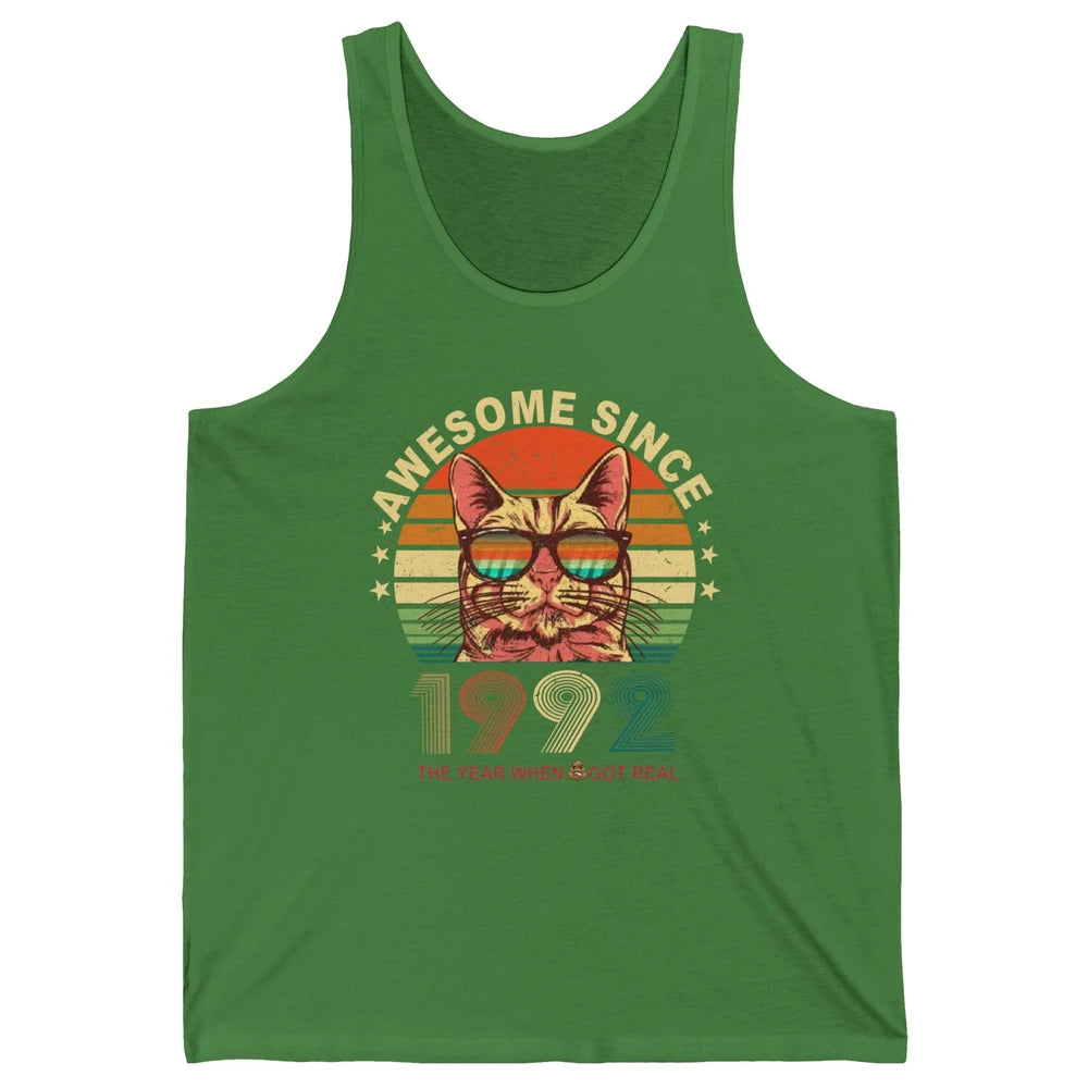 Vintage Cat Glasses Awesome Since 1992 30th Birthday Gift Unisex Jersey Tank