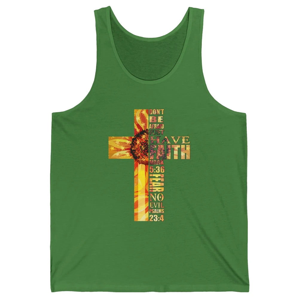 Sunflower Faith Cross Fear No Evil Christian US Flag Unisex Jersey Tank