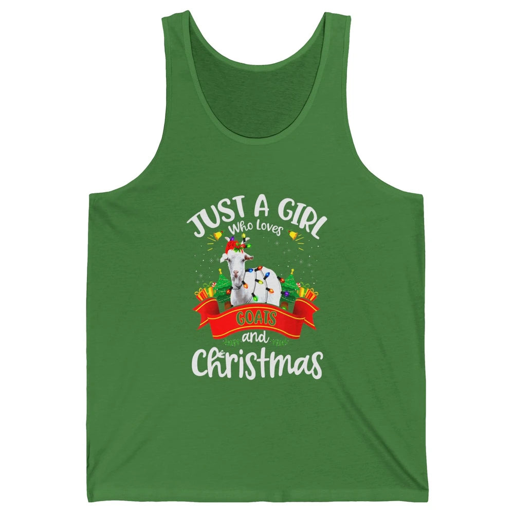 Merry Christmas Just Girl Loves Goat And Xmas Tree Lights Unisex Jersey Tank