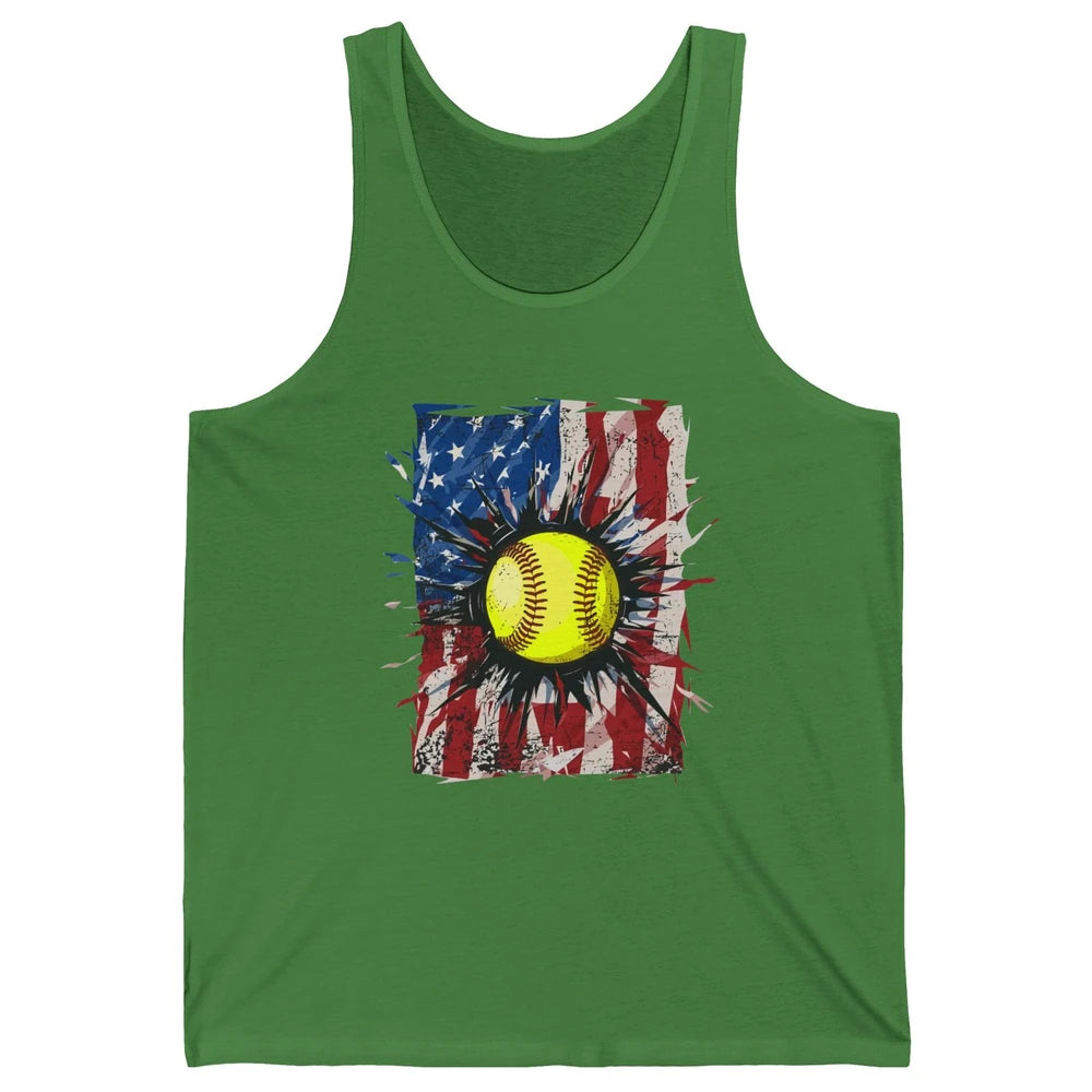 Retro US Flag Softball July 4th Baseball Players Patriotic Unisex Jersey Tank