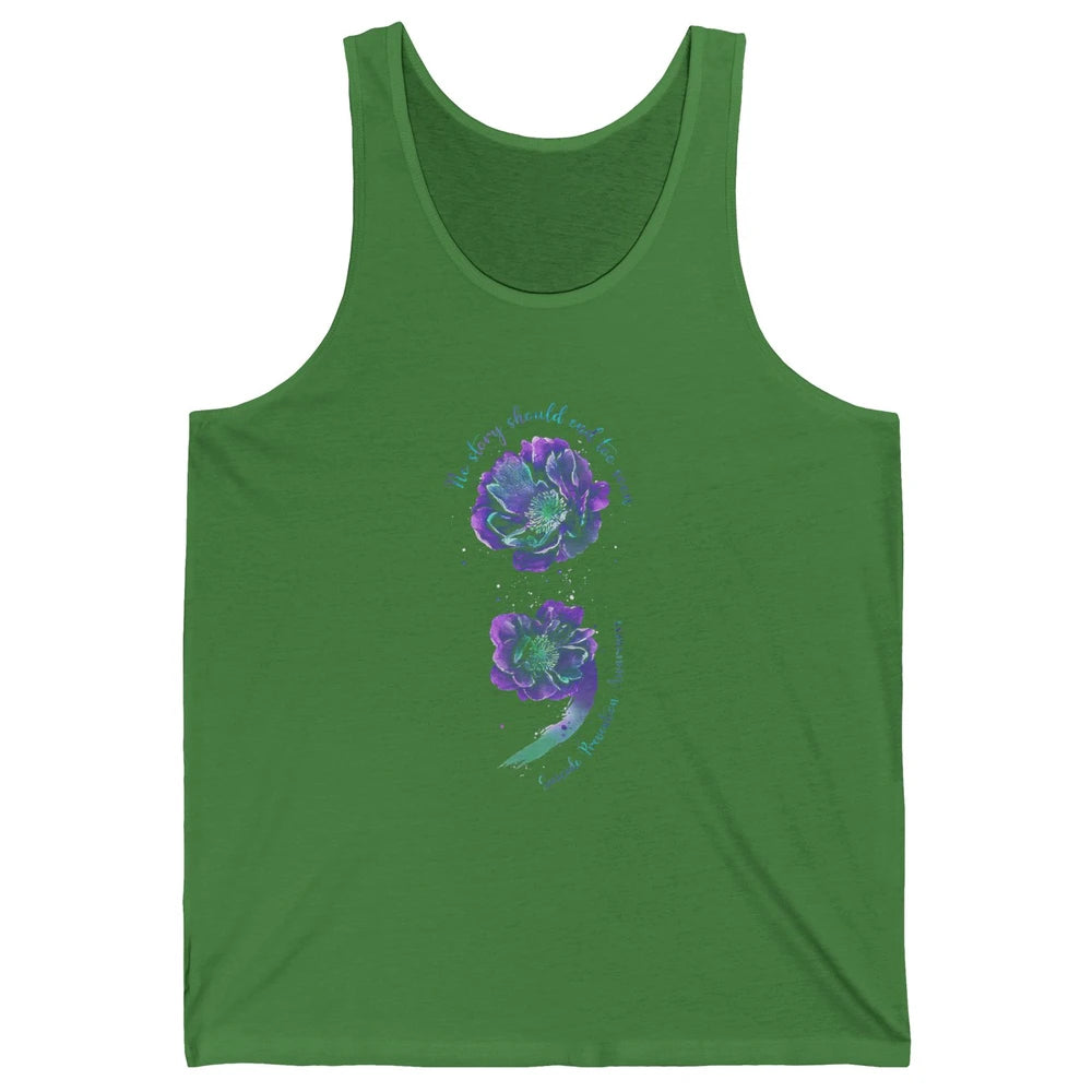 Semicolon Floral Mental Purple Blue Suicide Prevention Month Unisex Jersey Tank