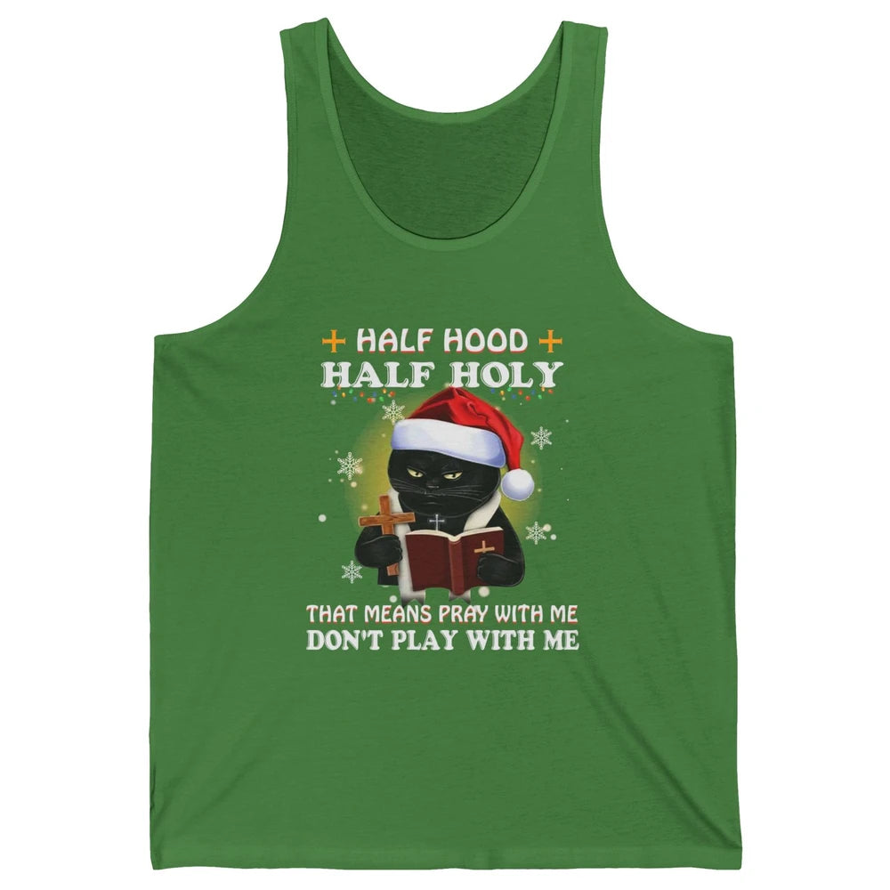 Black Cat Santa Half Hood Half Holly Christmas Bible Verse Unisex Jersey Tank