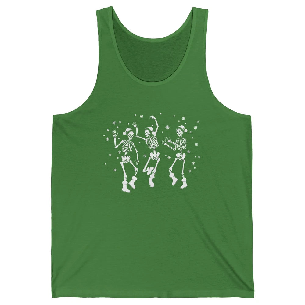 Funny Skeleton Christmas Dancing Snowflakes Santa Skeleton Unisex Jersey Tank