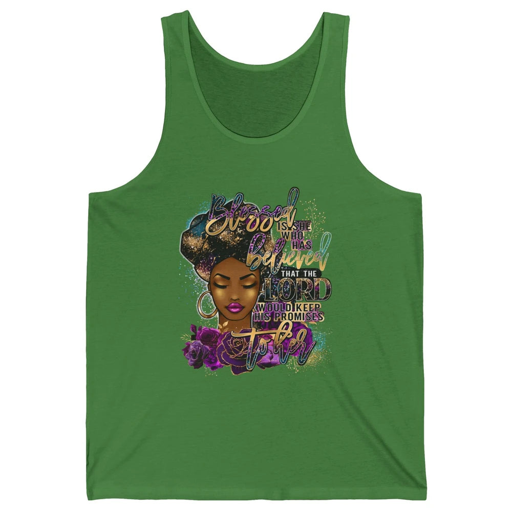 Afro Woman Blessed Is She Who Believed God African Christian Unisex Jersey Tank