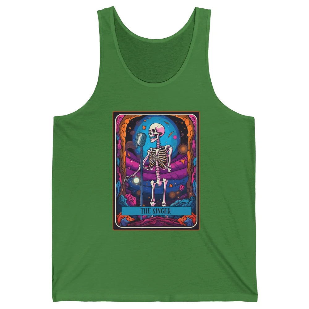 Retro Skeleton Singing The Singer Tarot Card Halloween Unisex Jersey Tank