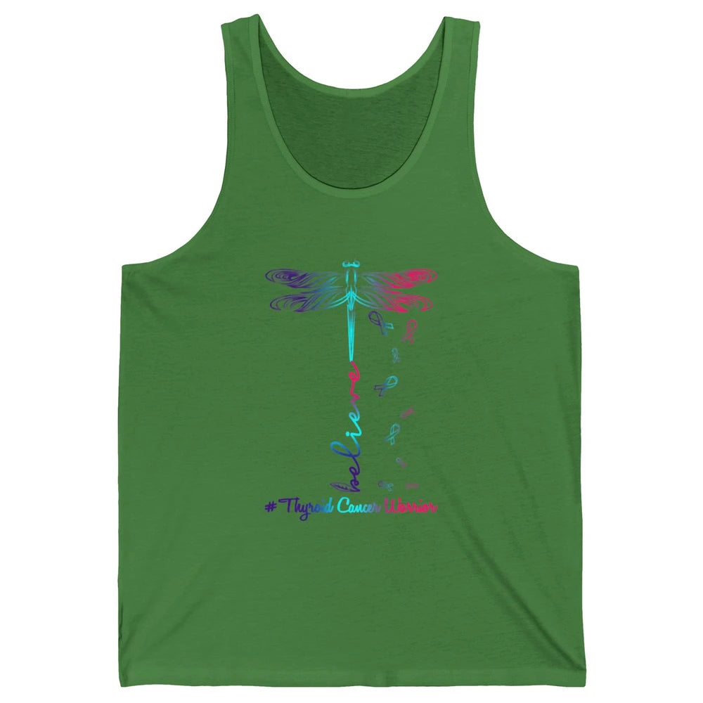 Thyroid Cancer Awareness Purple Pink Teal Ribbon Dragonfly Unisex Jersey Tank