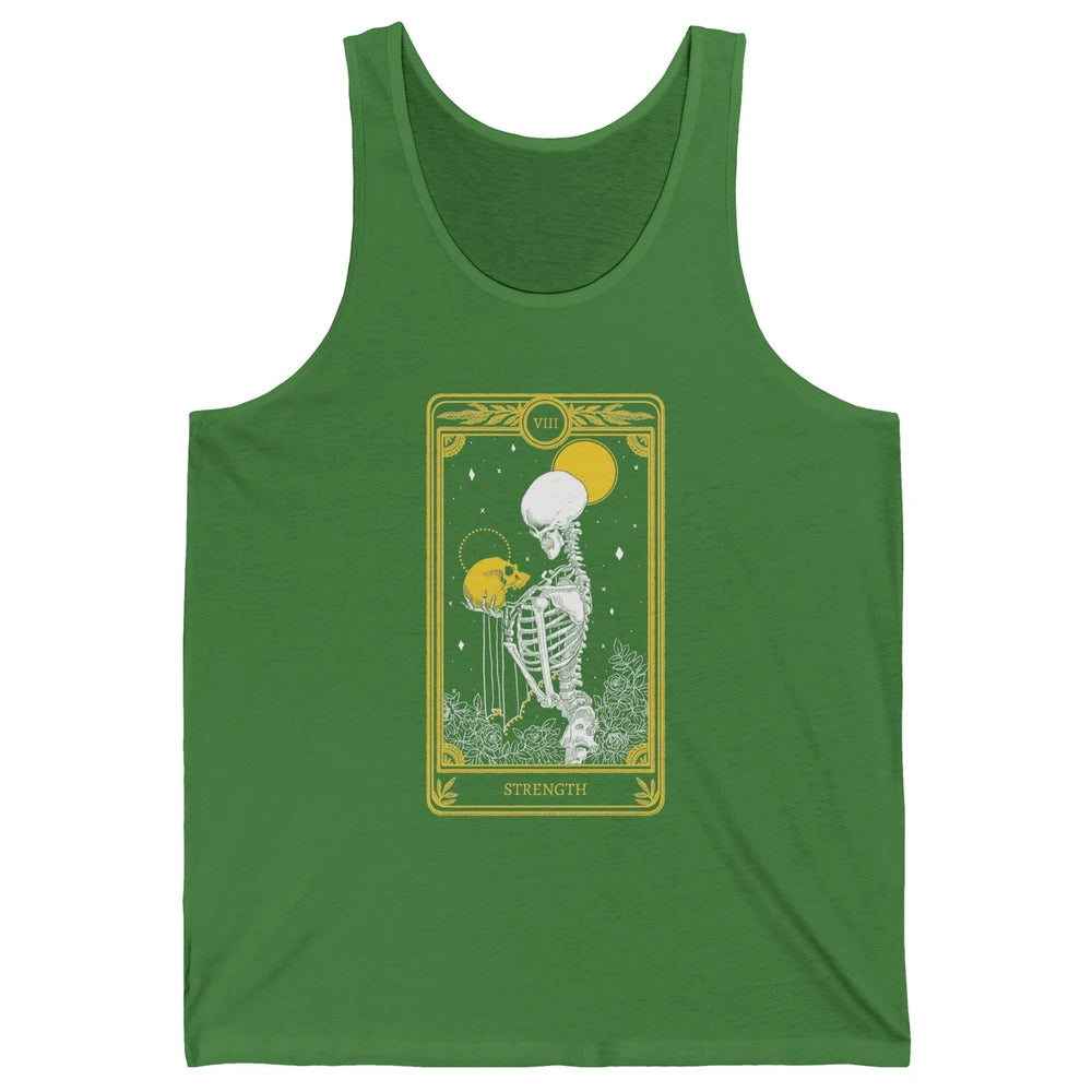 Retro Skeleton Holding Skull Strength Tarot Card Halloween Unisex Jersey Tank