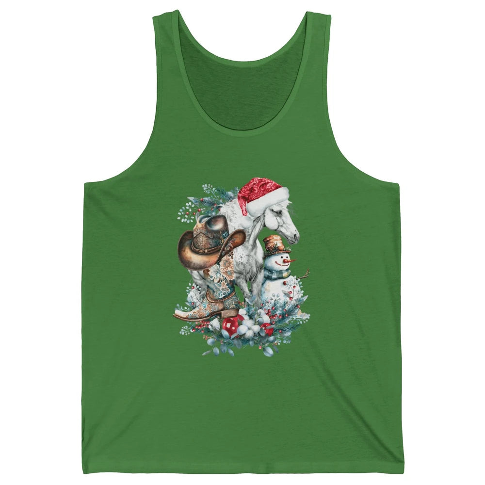 Merry Christmas Horse Howdy Cowboy Hat Boots Xmas Snowman Unisex Jersey Tank