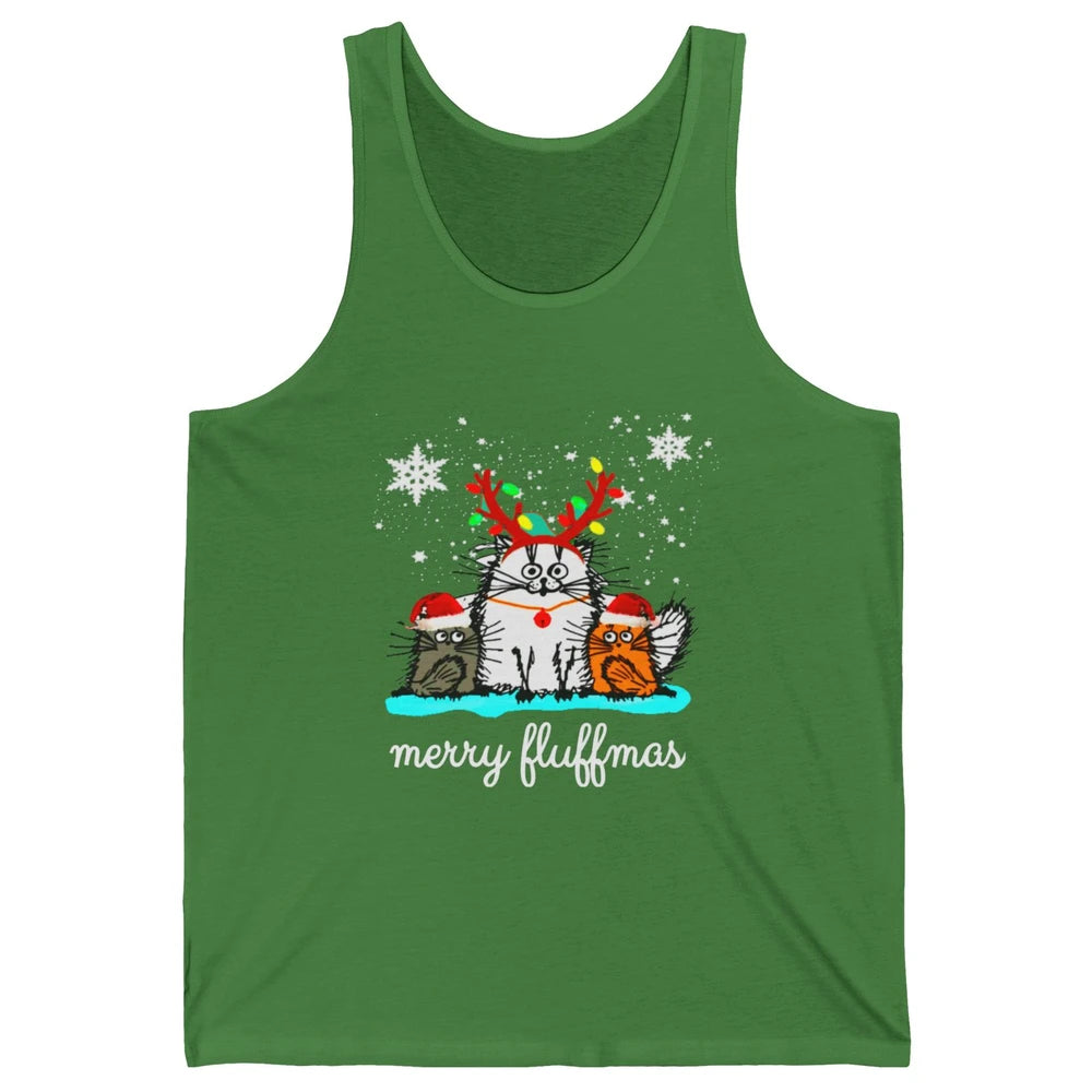 Merry Christmas Fluffmas Cat Santa Claus Hat Xmas Tree Light Unisex Jersey Tank