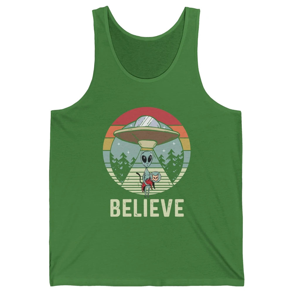 Vintage Alien UFO Funny Cat Alien Flying Saucer Abduction Unisex Jersey Tank