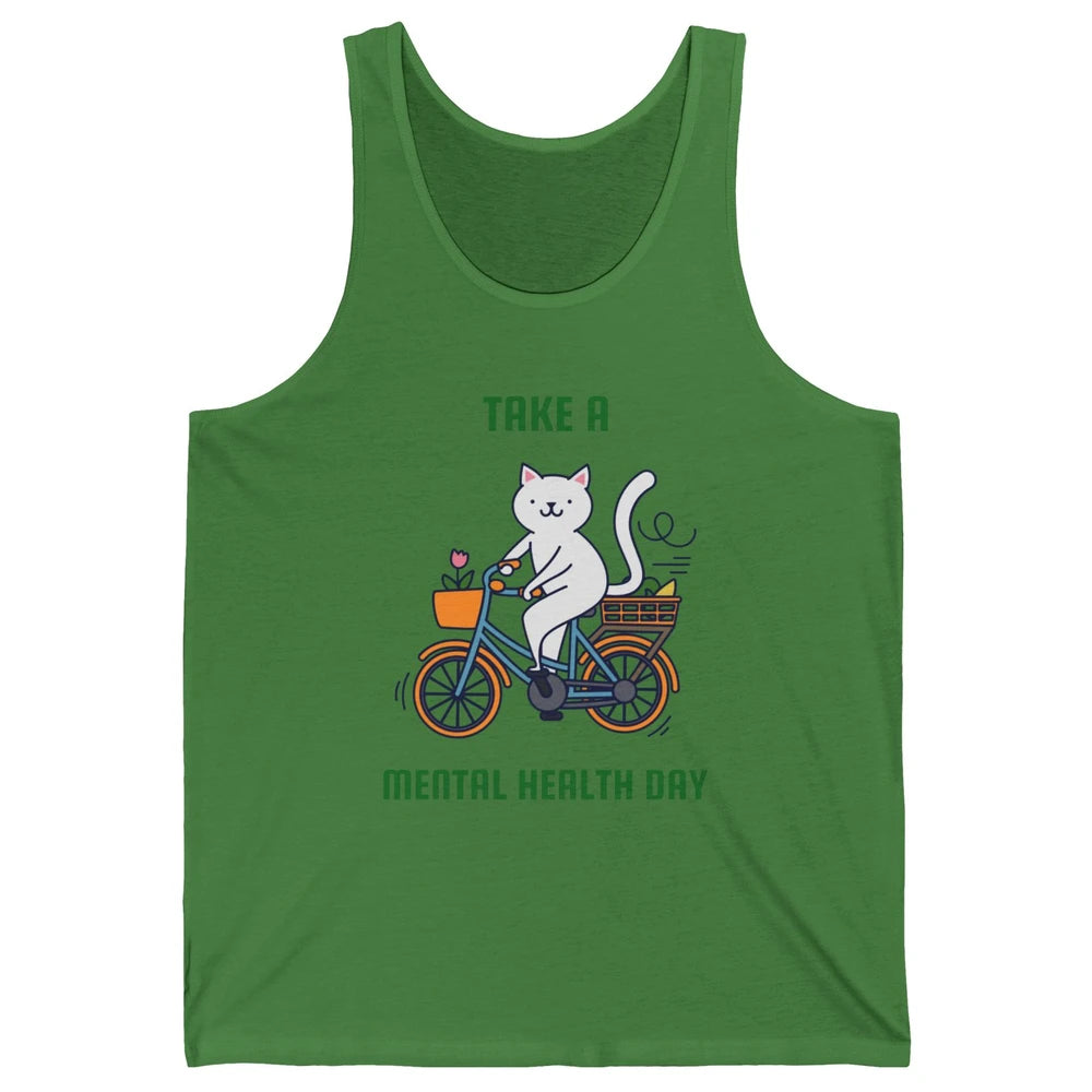 Take A Mental Health Day Cute Cat Bike Positive Therapist Unisex Jersey Tank