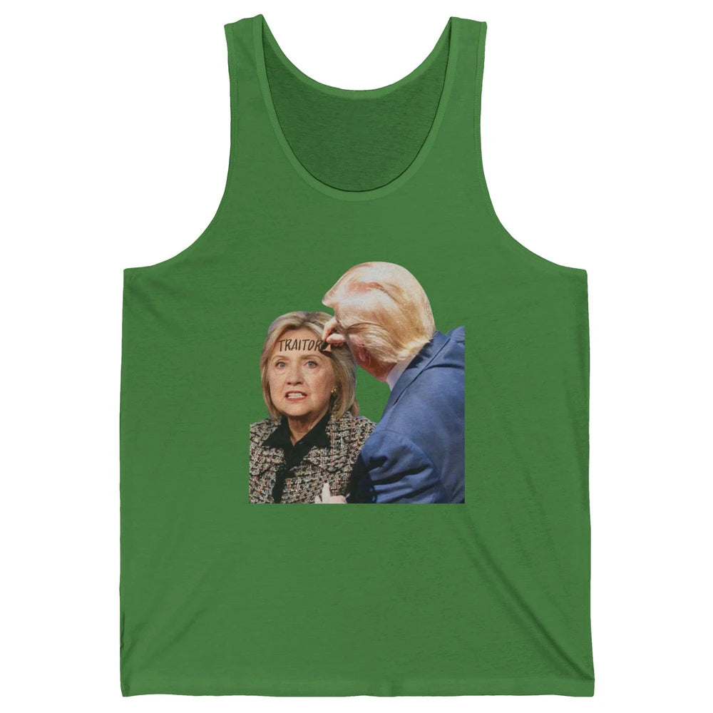 Traitor Donald Trump Writing On Forehead Of Hillary Clinton Unisex Jersey Tank