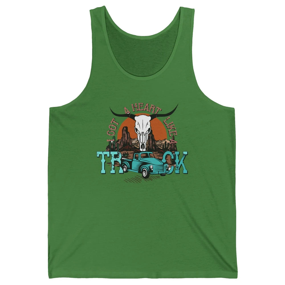 Boho Bull Skull I Got A Heart Like A Truck Western Country Unisex Jersey Tank