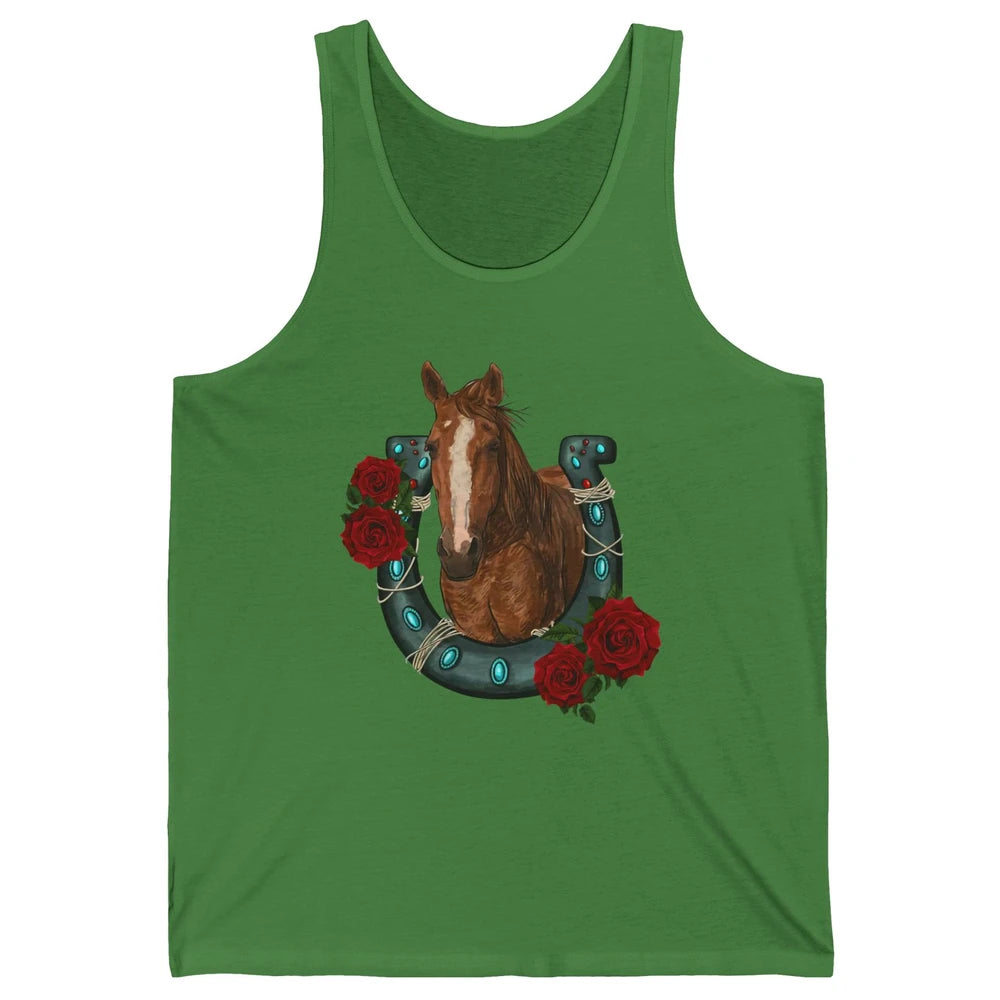 Western Country Texas Cowgirl Floral Horseshoe Horse Riding Unisex Jersey Tank