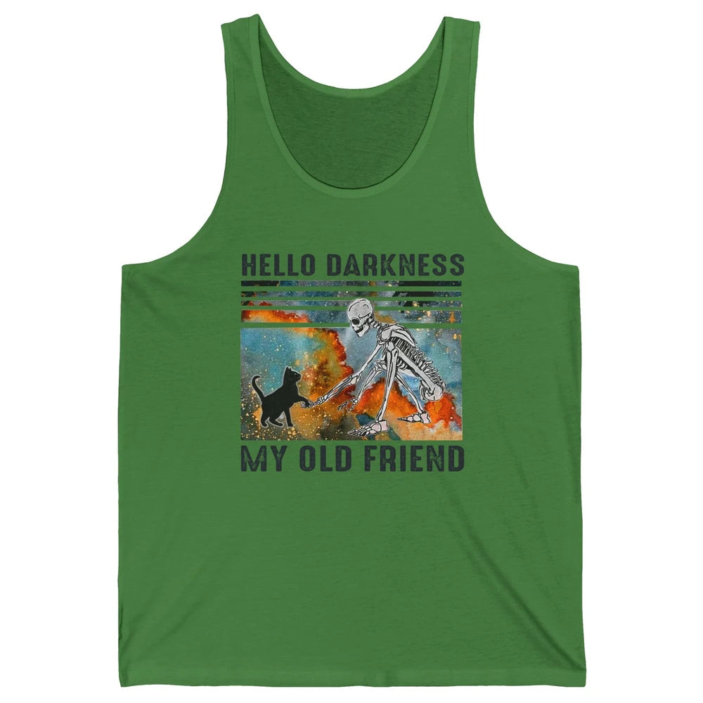 Black Cat And Skeleton Hello Darkness My Old Friend Cat Love Unisex Jersey Tank