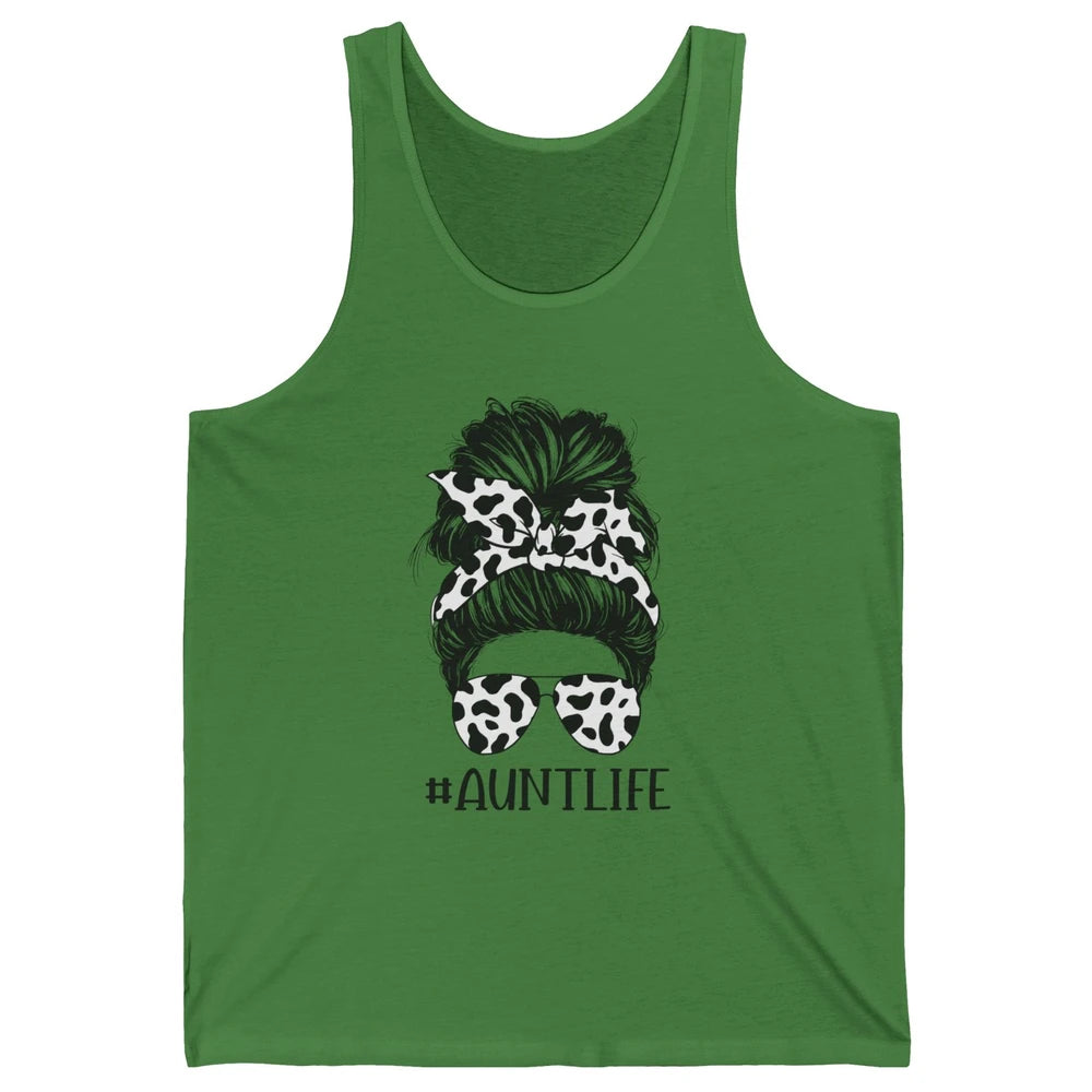 Aunt Life Messy Bun Glasses Cowhide Western Auntie Life Unisex Jersey Tank