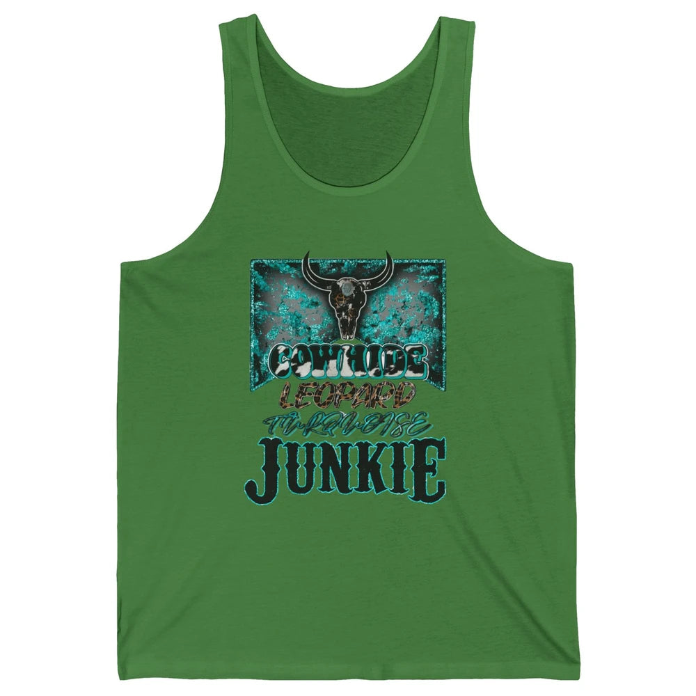 Bull Skull Cowhide Leopard Turquoise Junkie Western Country Unisex Jersey Tank