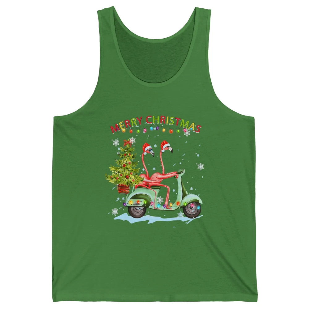 Merry Christmas Flamingos Santa Hat Xmas Lights Motorbike Unisex Jersey Tank