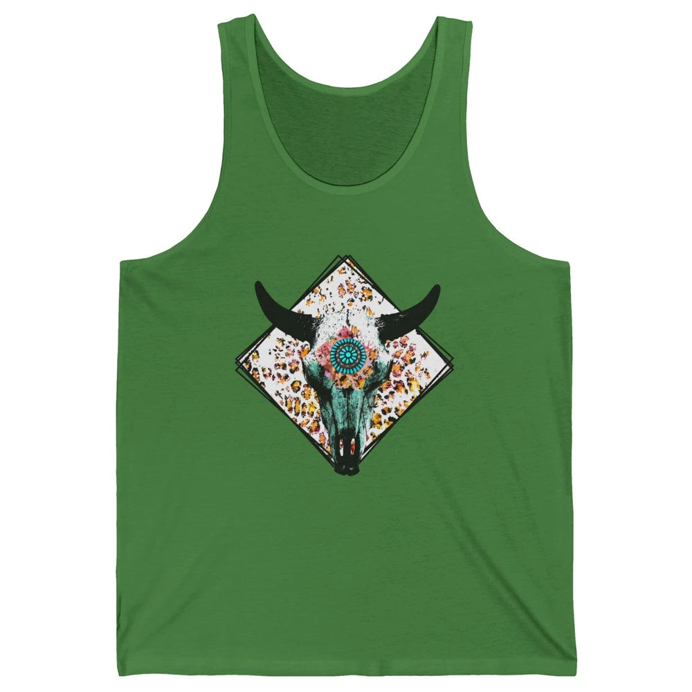 Aztec Heifer Steer Cow Skull Cowboy Gemstone Leopard Vintage Unisex Jersey Tank