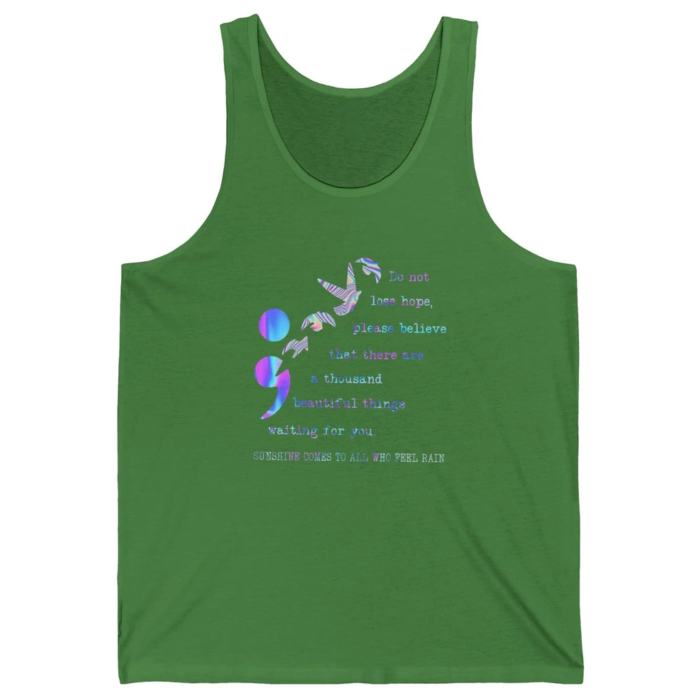 Semicolon Turquoise Ribbon Bird Suicide Prevention Month Unisex Jersey Tank