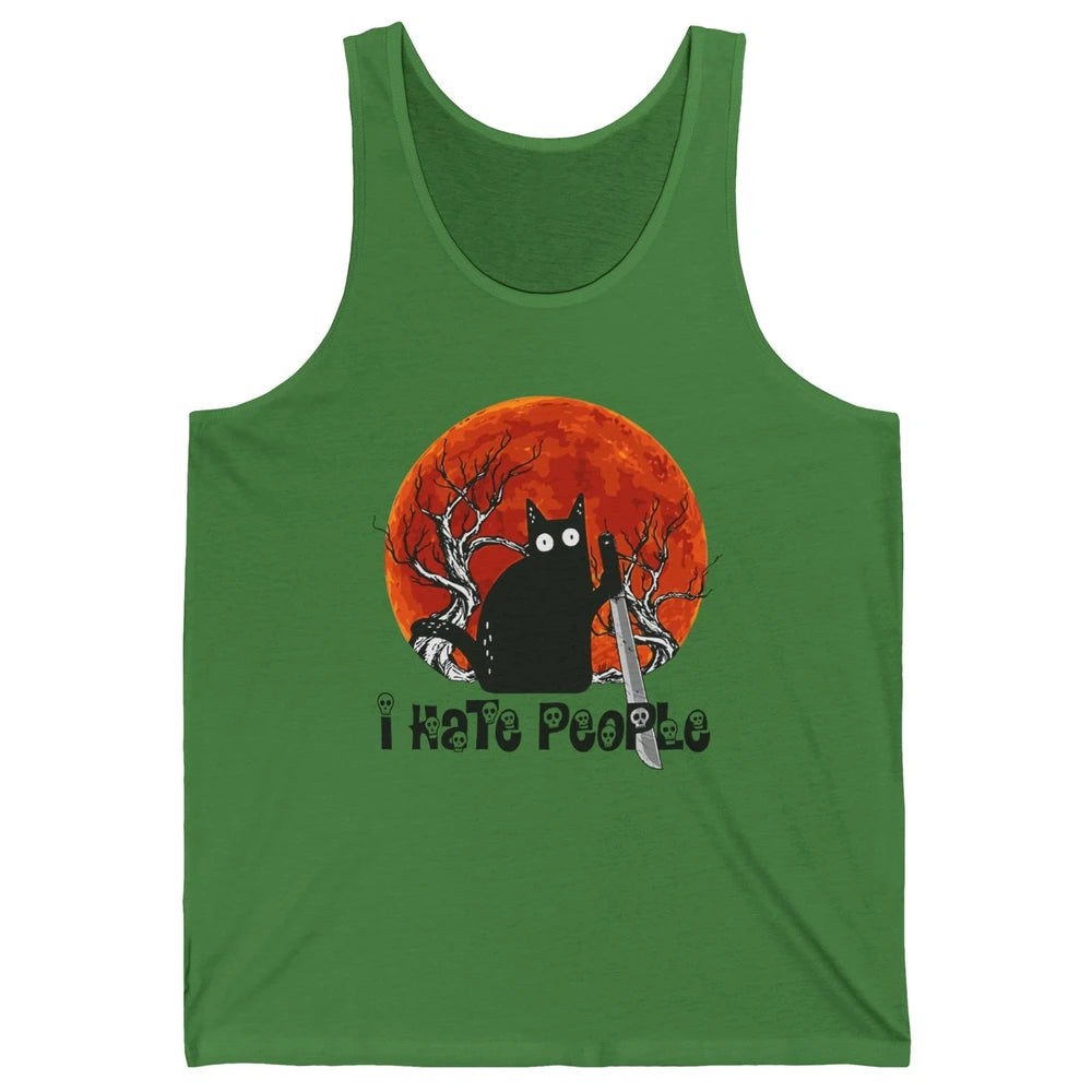 Black Cat Murderer I Hate People Pumpkin Halloween Costume Unisex Jersey Tank