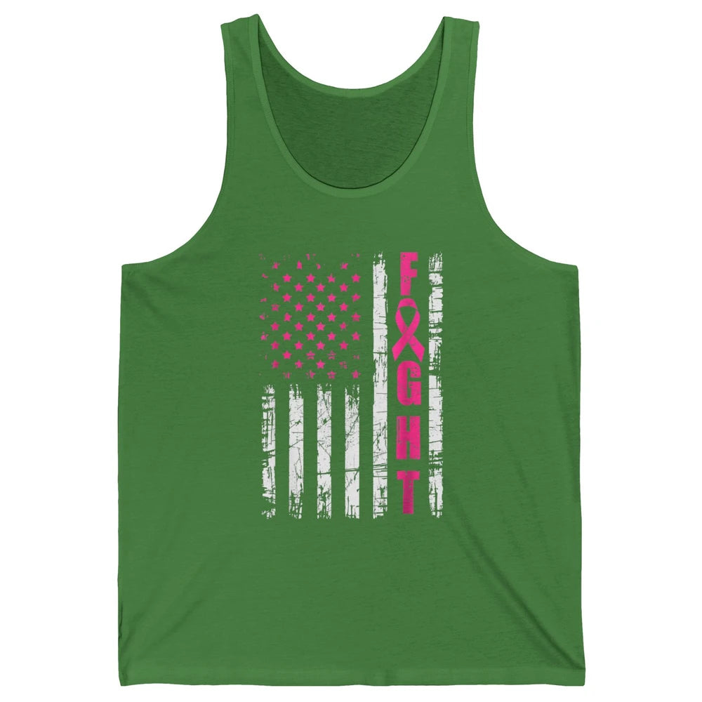 American Flag Fight Vintage Pink Ribbon Breast Cancer Month Unisex Jersey Tank