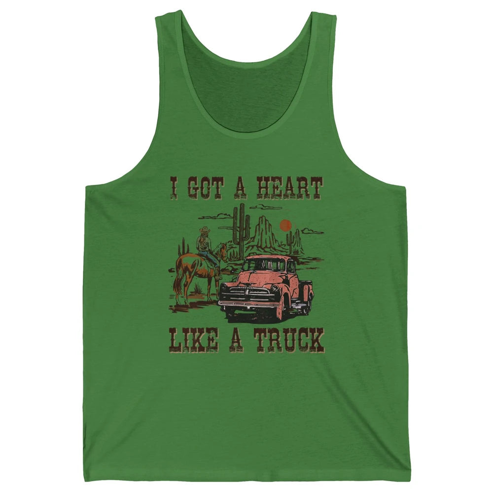 Western Sunset Cowgirl I Got Heart Like Truck Rodeo Cactus Unisex Jersey Tank