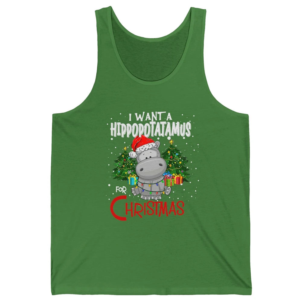 Funny I Want A Hippopotamus For Christmas Tree Hippo Santa Unisex Jersey Tank