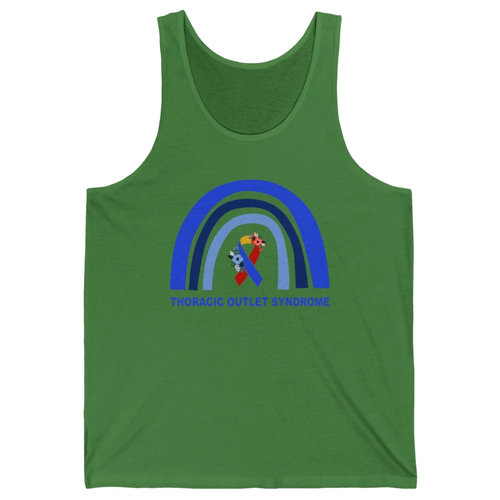 Thoracic Outlet Syndrome Awareness Floral Blue Red Ribbon Unisex Jersey Tank