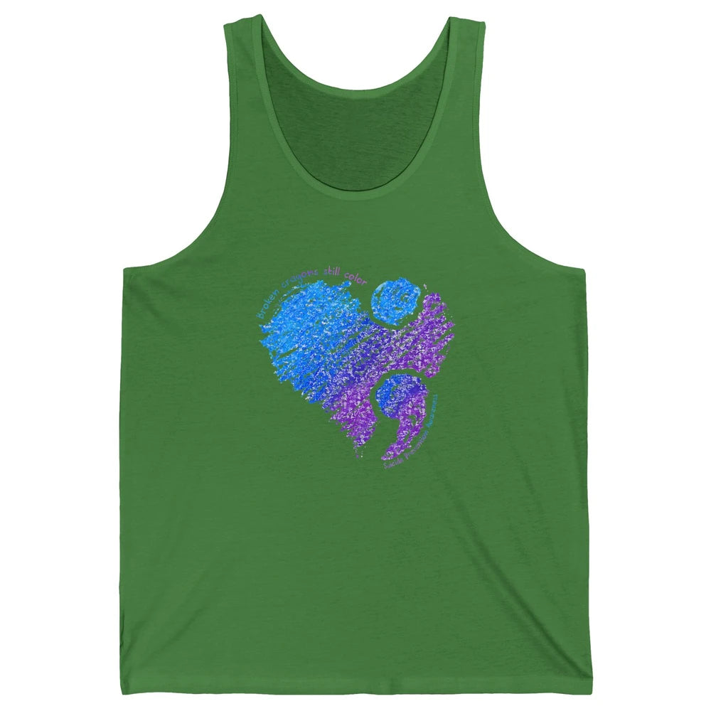 Semicolon Turquoise Blue Ribbon Heart Suicide Prevention Unisex Jersey Tank