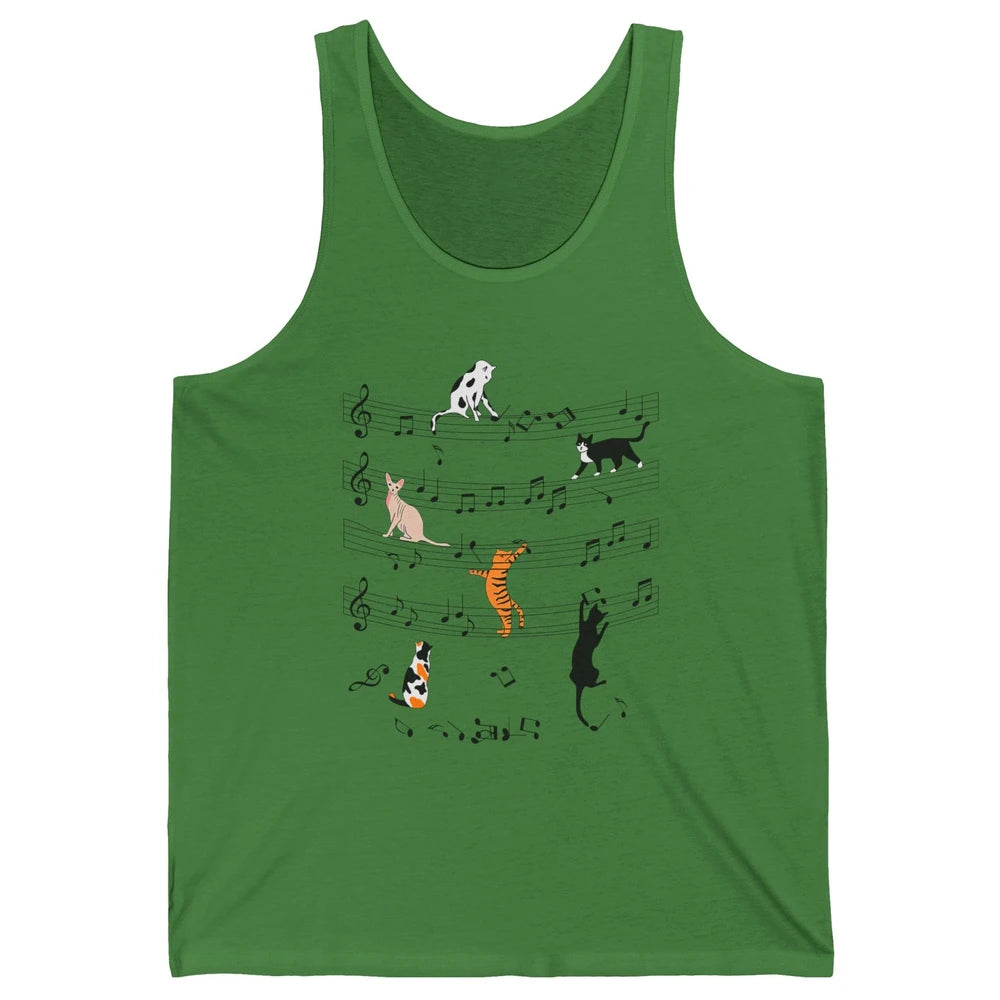 Cat On Music Sheets Cute Music Notes Funny Cat Musician Unisex Jersey Tank