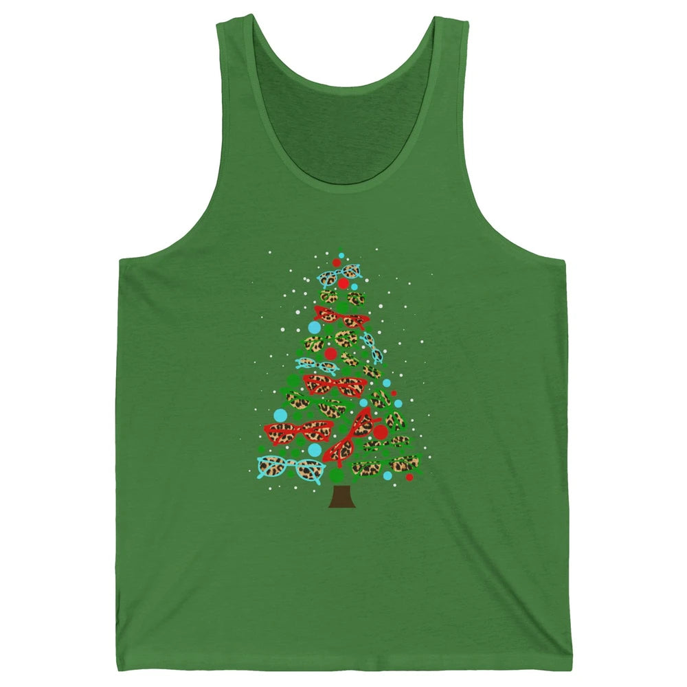 Funny Optometrist Sunglasses Christmas Tree Optician Leopard Unisex Jersey Tank