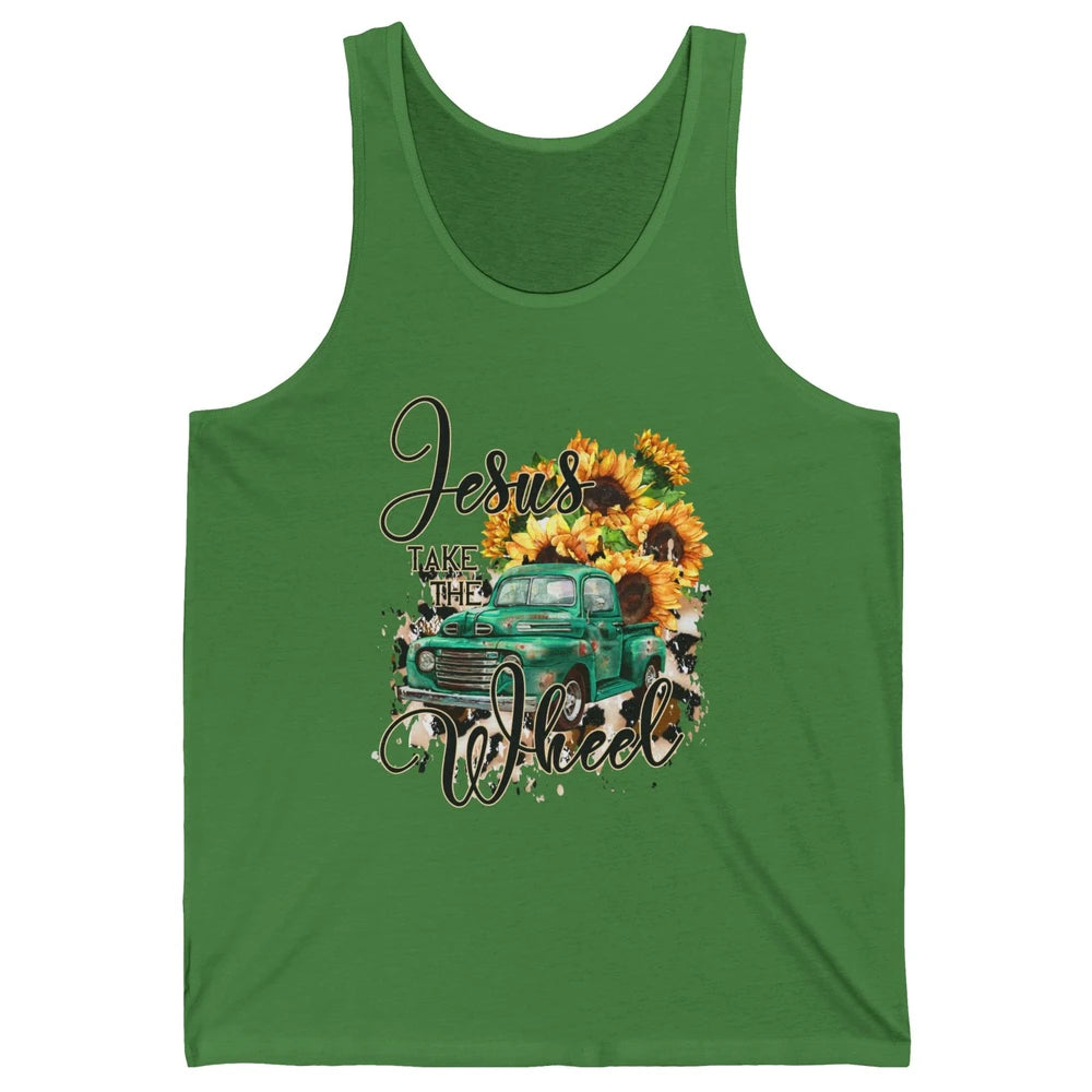 Sunflower Truck Jesus Take The Wheel Christian Gift Leopard Unisex Jersey Tank