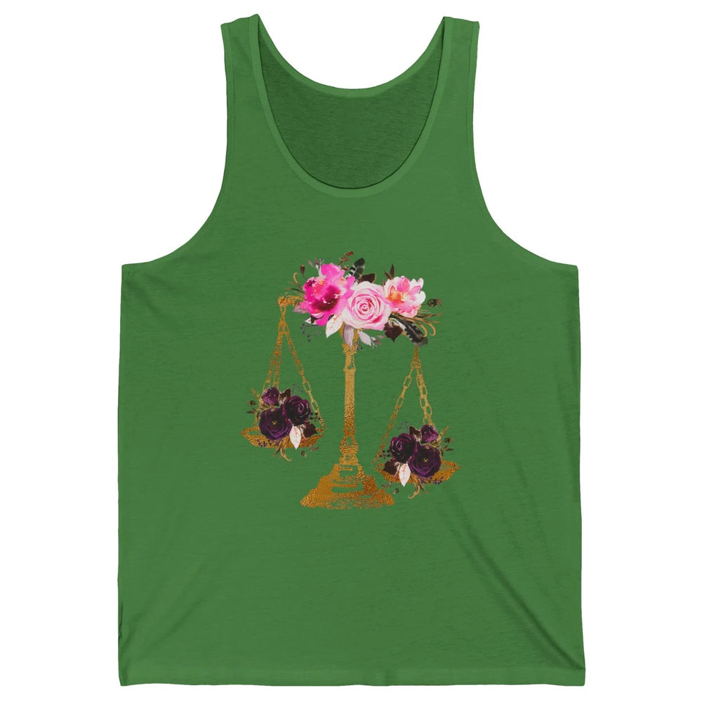 Wildflowers Lawyer Office Scales Roses Justice Law School Unisex Jersey Tank