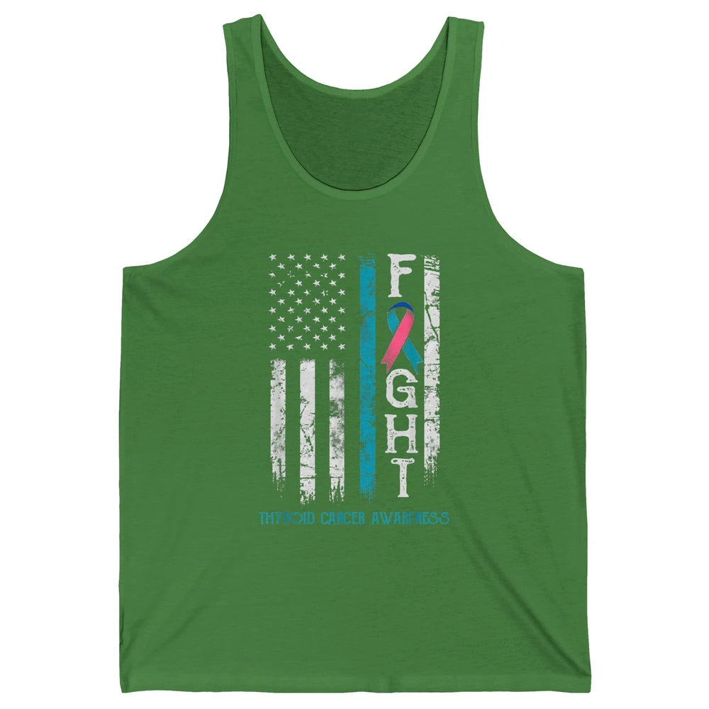 Thyroid Cancer Awareness Blue Pink Teal Ribbon Fight Flag Unisex Jersey Tank