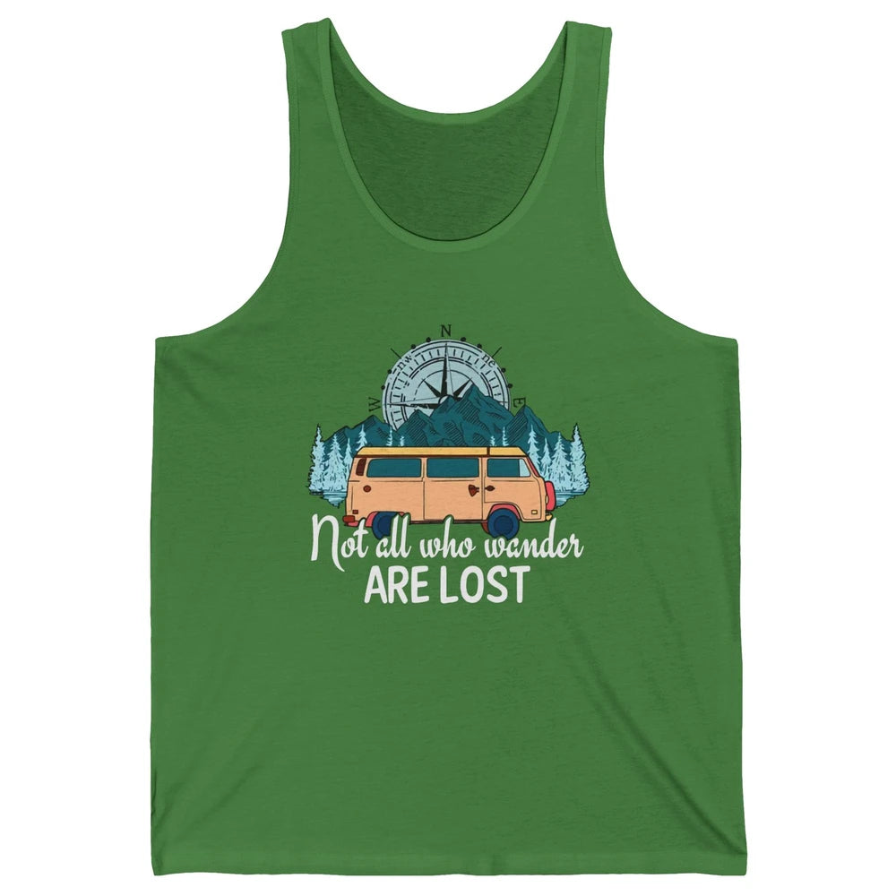 Vintage Compass Not All Who Wander Are Lost Camping Trailer Unisex Jersey Tank