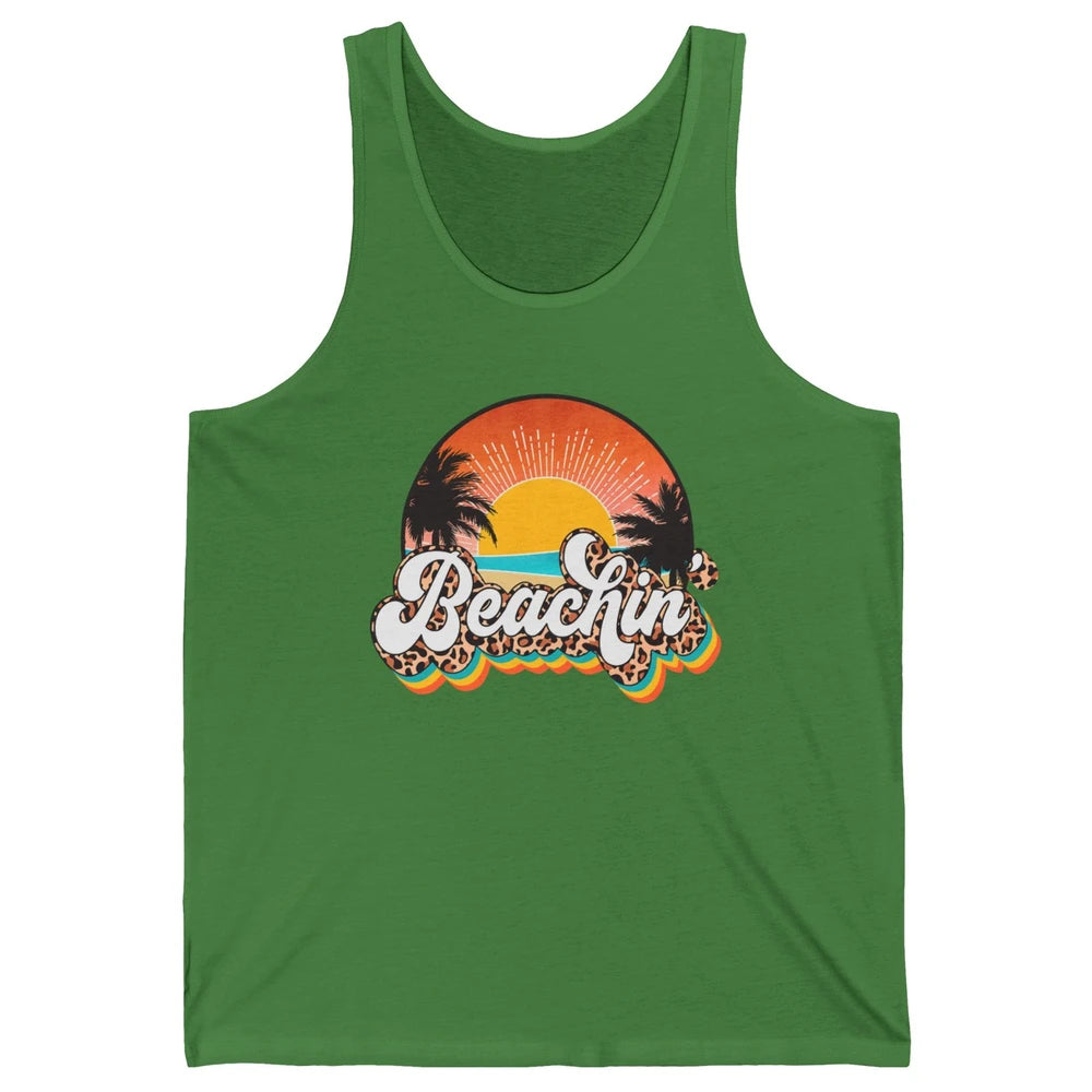 Beachin' Leopard Retro Summer Sunset Beach Lovers Vacation Unisex Jersey Tank