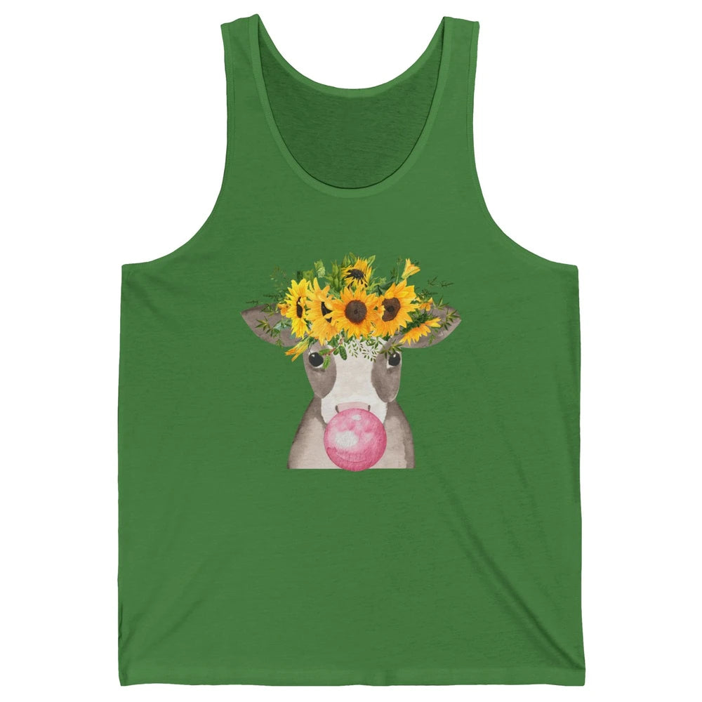 Sunflower Cow Bubble Gum Not In The Mood Western Farm Animal Unisex Jersey Tank