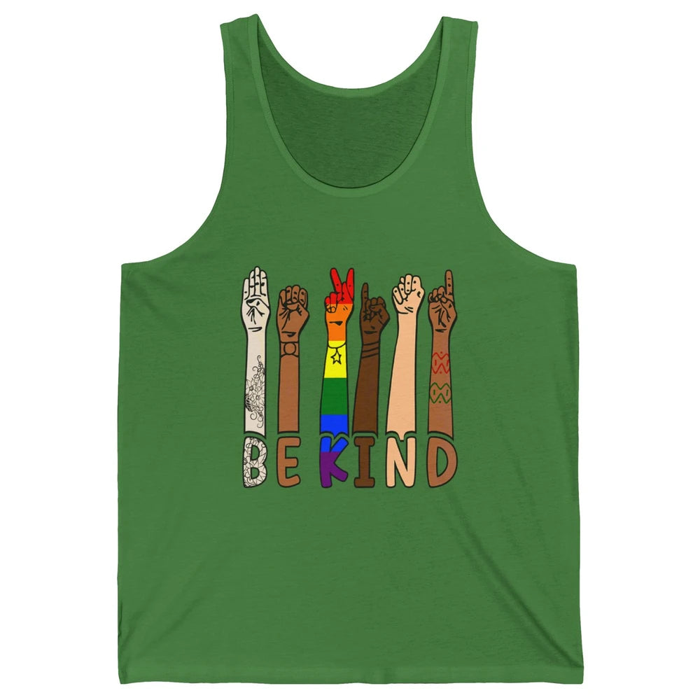 Be Kind Sign Language Hand Speech Teachers LGBT Month Pride Unisex Jersey Tank