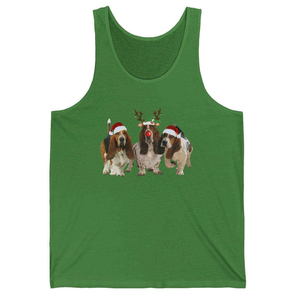 Basset Hound Santa Hats And Reindeer Horns Christmas Dog Mom Unisex Jersey Tank