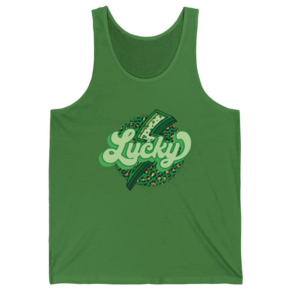 St Patrick Leopard Shamrocks Lucky Lightning Bolt Western Unisex Jersey Tank