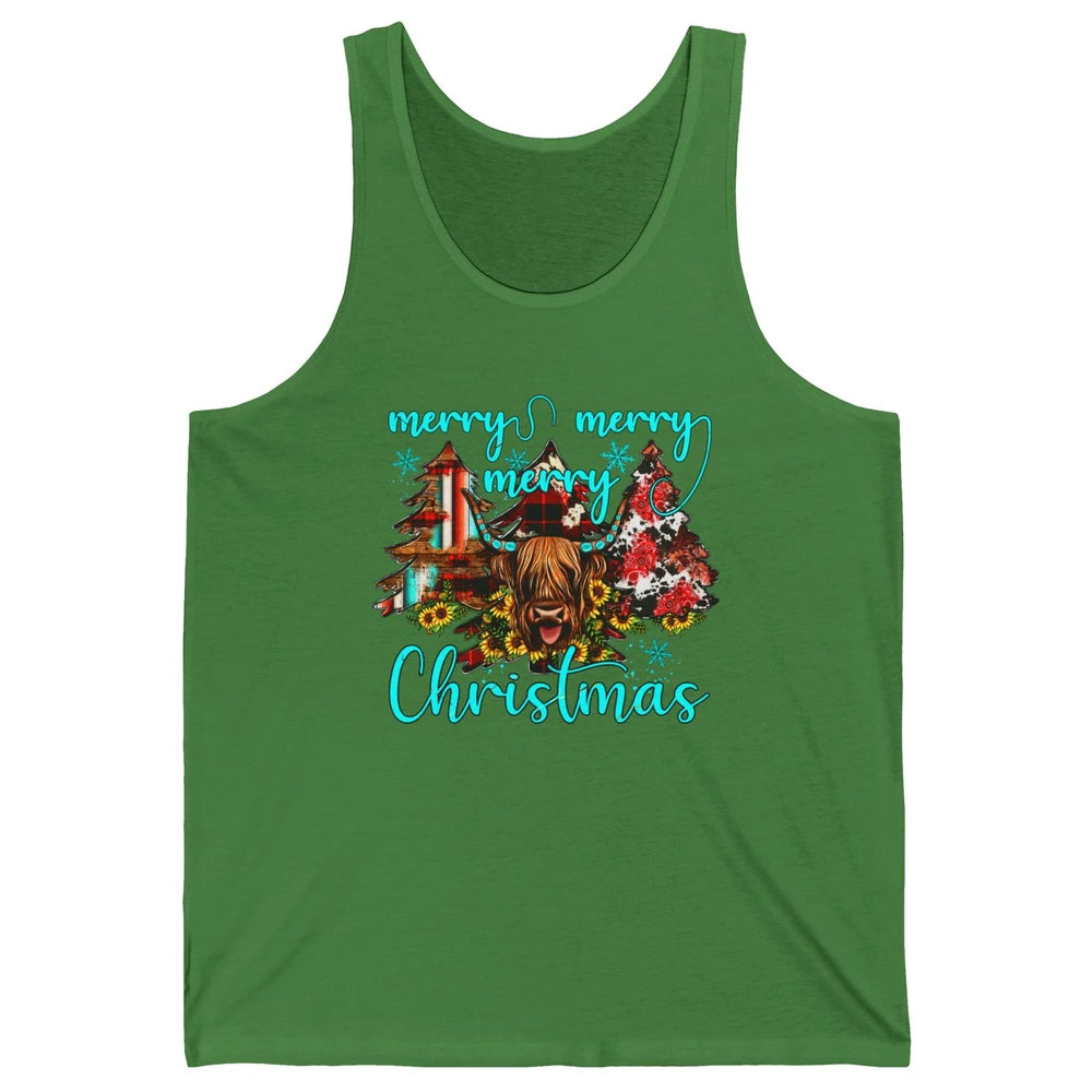 Highland Cow Merry Christmas Heifer Western Country Cowboy Unisex Jersey Tank