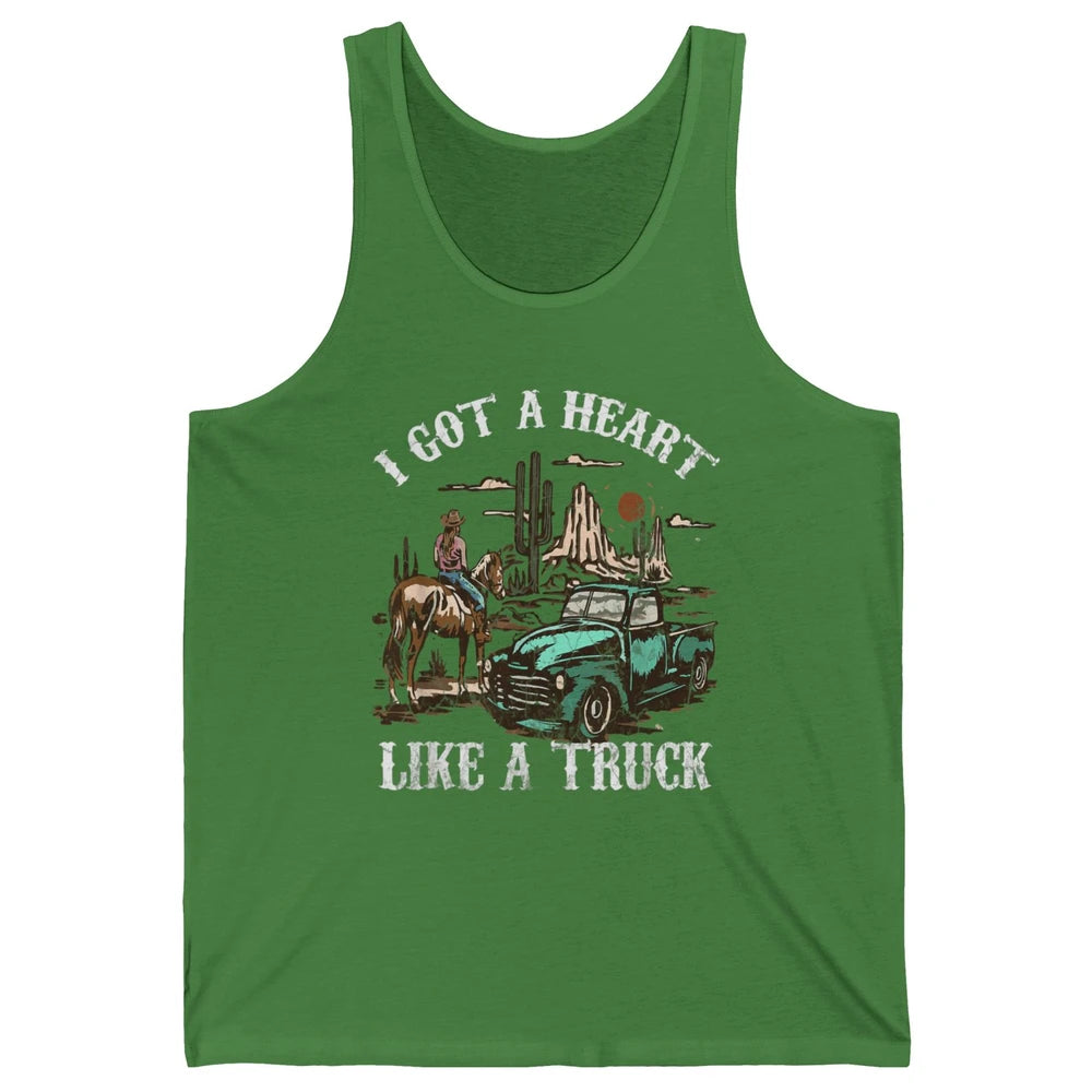 Western Sunset Cowgirl I Got Heart Like Truck Rodeo Cactus Unisex Jersey Tank