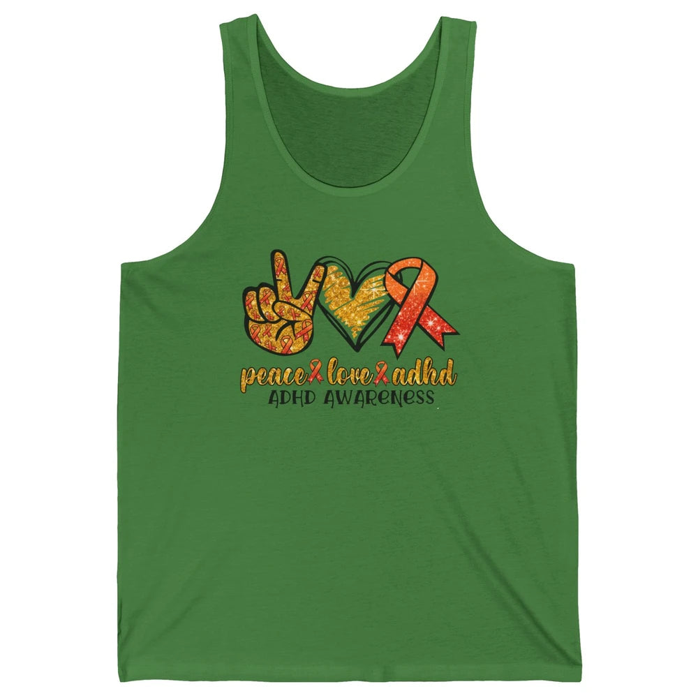 ADHD Awareness Month Peace Love ADHD Orange Ribbon Unisex Jersey Tank