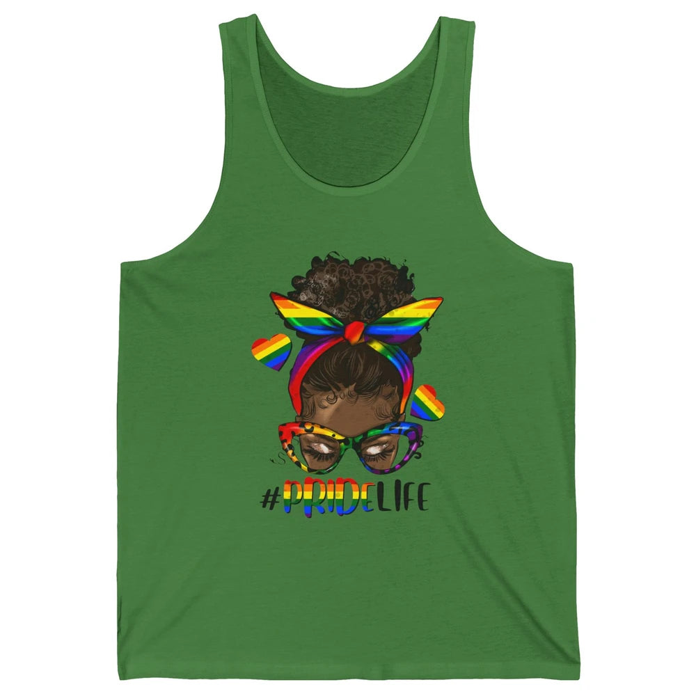 Black Melanin Messy Bun Rainbow Bandana Pride Life LGBTQ Unisex Jersey Tank